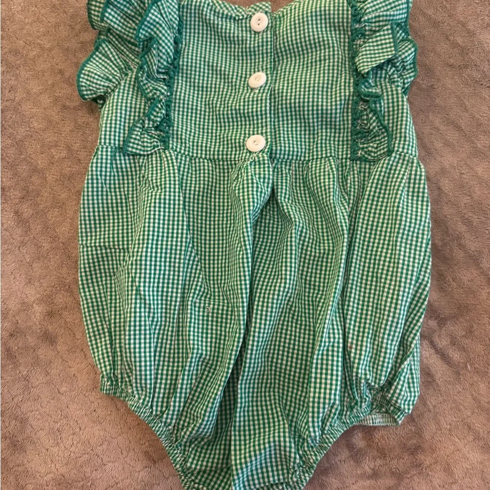 Green Gingham Shamrock Baby Bubble Romper - Kids Shirts & Tops - Picture 5 of 5